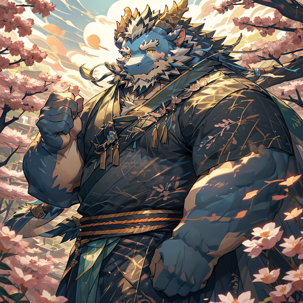 红色皮肤dragon),(黑white阴阳General战袍),Holding a long sword,坚Strong姿态,Stand calmly,(The background is a dark forest with peach blossoms in full bloom.:1.2),abdominal muscles,Heroic Stance飒爽,完美的masterpiece,Various facial details,Perspective from a distance,specific description,masterpiece,CG,(Golden Eyes),黑色和white色图案,Crimson Tail,General,Heroic Stance,dragon,Red scales,Specific facial details,Half Body,(黑white阴阳General战履),(Chang Ling),((middle aged)),(Face Focus),(16K),HD,white色的腹部，wilderness,beard,(China costume),Loincloth,(黑white阴阳衬衫),(黑色和white色的头发),Strong,muscle,(high resolution:1.3),(Standing in the depths of the desolate peach blossoms),(close up),(Delicate face:1.5),Perfect details,(Half Body),(Facial details:1.5),(Zoom in on the face:1.5),(white色面条:1.2),(黑色beard:1.3),(white脸;1.6),white