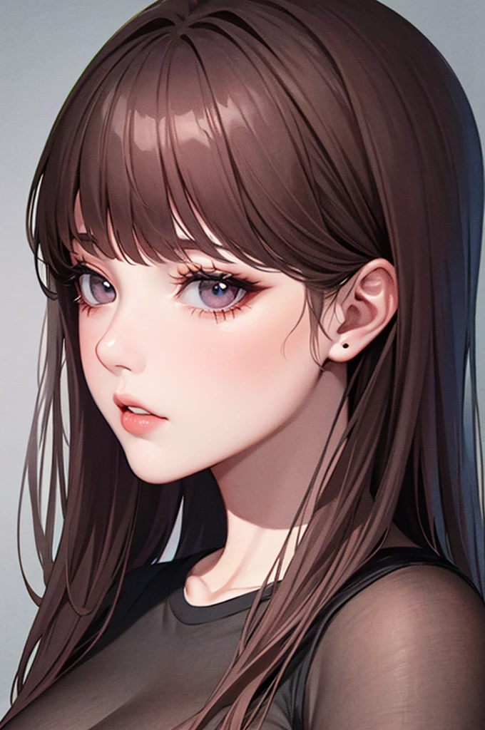 Portrait of a woman with long hair and a black shirt, Digital illustration portrait, In the art style of Bouwater, Blackpink's Joshi portrait, Digital Art Portrait, Realism art style, High-quality portraits, 🤤 Portrait of a Girl, #The best digital paintings ever, Shiny digital painting,Cowboy Shot