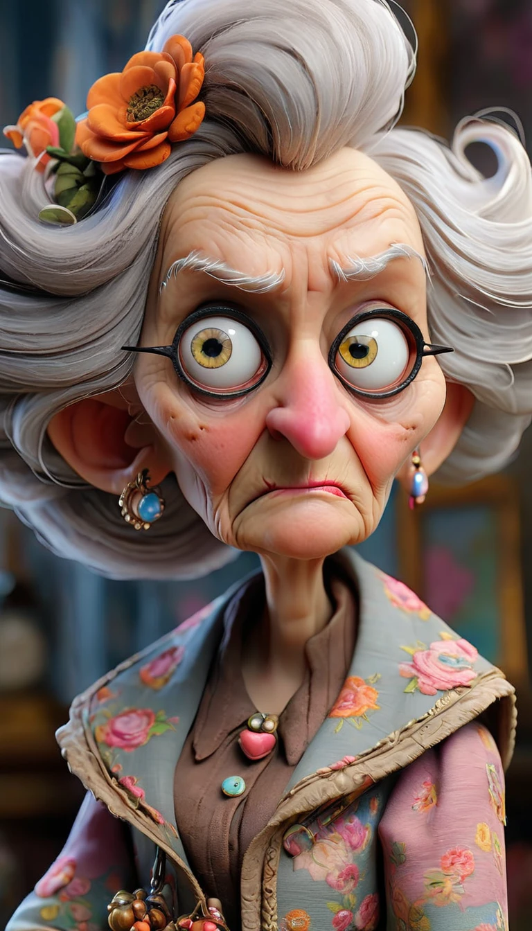 old woman, hipster, mad sky hallucination by Mundford, rococo maximalist, Сhibi by Bagshaw, Huang Tingjian, Tim Burton, detailed face features, sharp eyes, extremely detailed, photorealistic, highly detailed, organic,
dynamic, unreal engine, depth of field, ultra high quality model, high definition,
intricate details, crisp quality, 8k, hdr