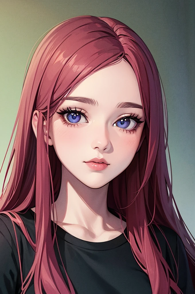 Portrait of a woman with long hair and a black shirt, Digital illustration portrait, In the art style of Bouwater, Blackpink&#39;s Joshi portrait,  Digital Art Portrait, Realism art style, High-quality portraits, 🤤 Portrait of a Girl,  #The best digital paintings ever, Shiny digital painting,Cowboy Shot