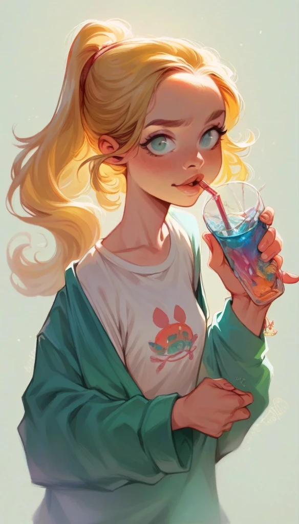 1 girl, a high resolution, looks at the viewer, Jewelry, blonde ponytail, drinks espresso tonic, glass with straw, sexy lips, realistic anatomy, accuracy, Best quality, Focal length 85 mm, Диафрагма F1.8, Fujifilm, sexly, young, , skinny, holding down clit, perfect lighting, perfect shadows, perfect reflections, hyper quality, gorgeous