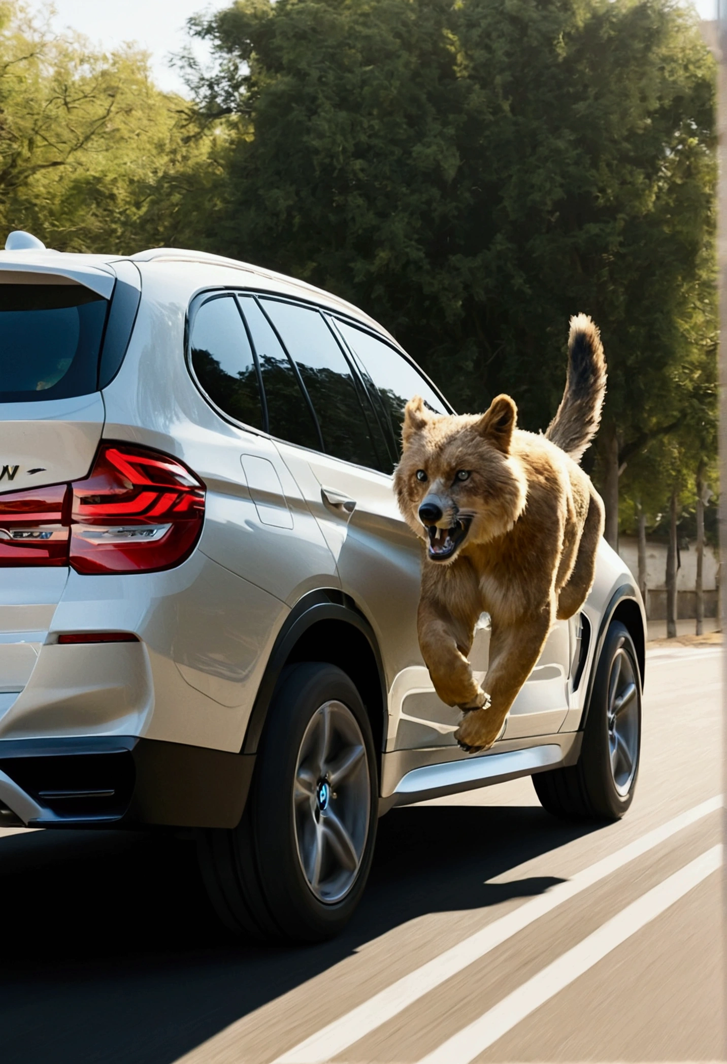 Guerpado (animal), running on the side of a BMW car
