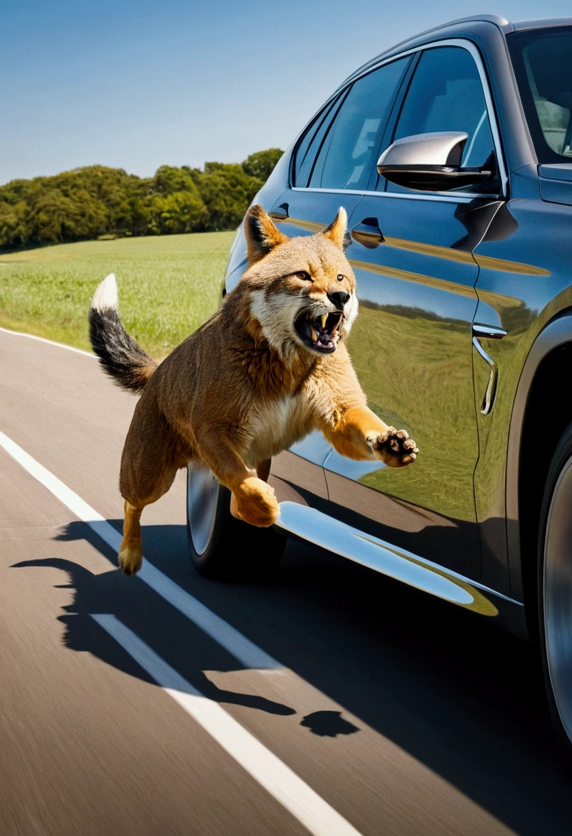 Guerpado (animal), running on the side of a BMW car