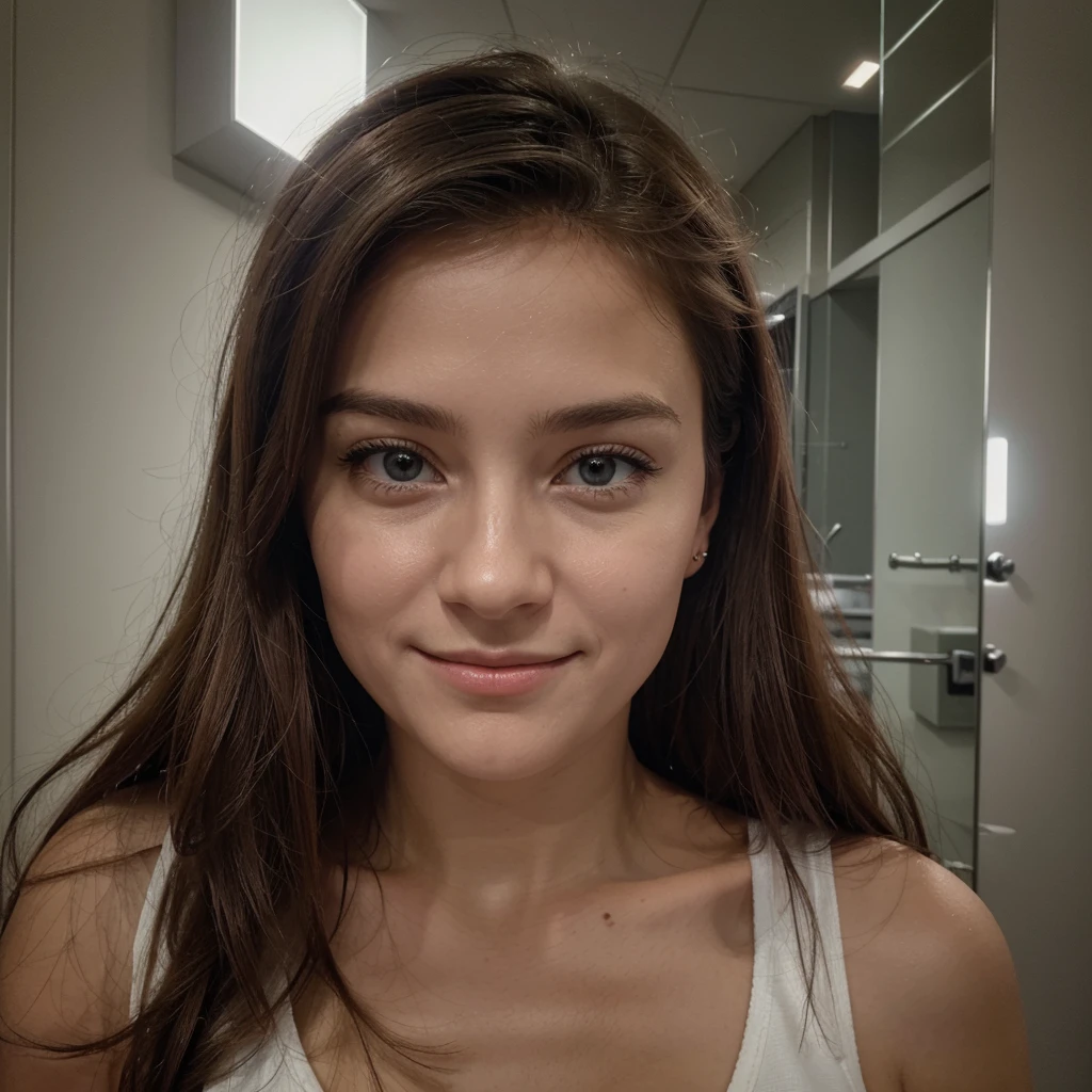 Rendu de haute qualité d’un mignon de 24 ans.Tina Douthit, Cheveux bruns mi-longs, Yeux noisette symétriques détaillés, Ayez l’air confiant, détendu, Sourires, avec un soupçon de supériorité, Superbe photo réaliste, Rendu 3D, détails complexes, cinématographique, Image de couverture hyper-réaliste centrée, photo post instagram, prise de distance moyenne, ultra realiste, photo dans un miroir, selfie 