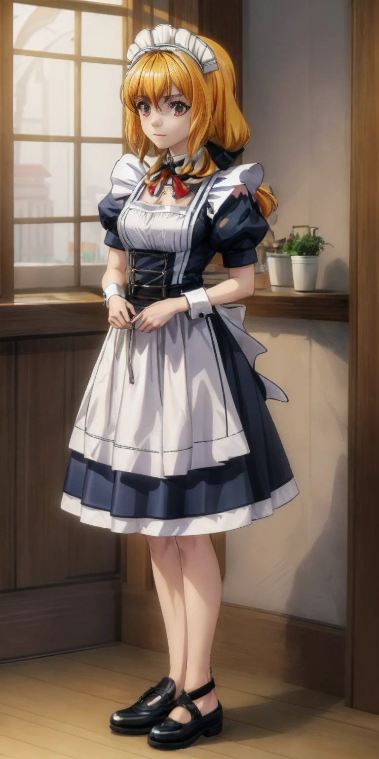 (masterpiece, top quality, best quality) pixel art, Roxanne Slave 1girl full body toe to head, maid dress