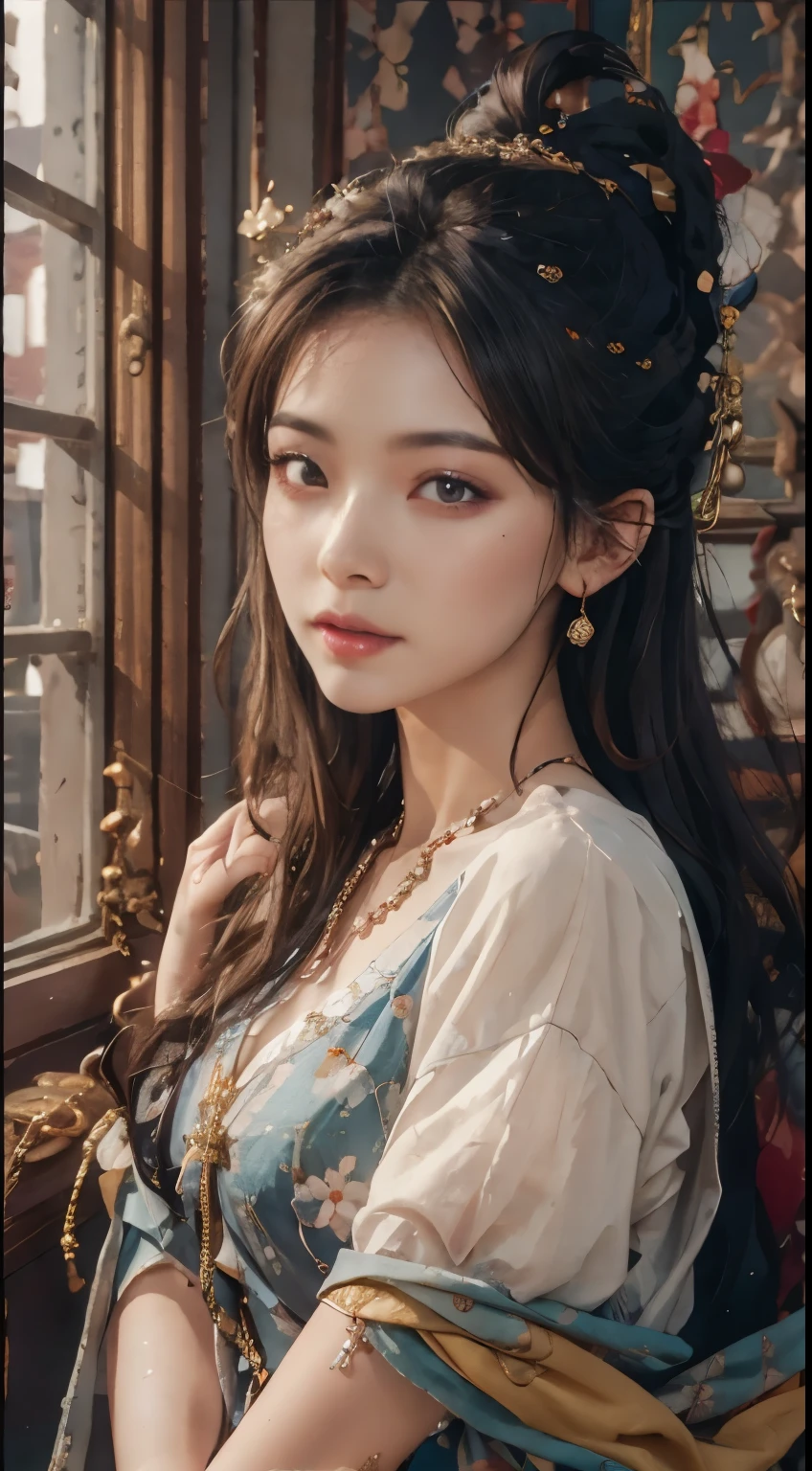 (RAW photos,best quality),(In reality,realistic photo:1.3),best quality,very detailed,masterpiece,hyper detailing,enlightenment,1 girl,High_body,세계의 masterpiece 극장,crummy_long_hair,best quality,very detailed CG 통일성 8k wal,ink,startling,cinematic lighting,lens_flare,lovely and delicate