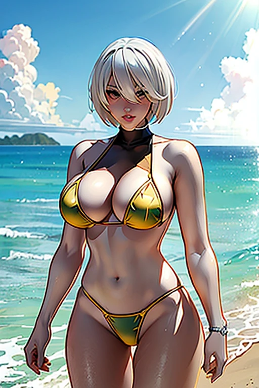  anime no biquíni posando at beach com palmeiras no fundo, extremely detailed artgerm, detailed anime digital art, role model | artgerm, clean and detailed anime art, 2b, seductive anime girl, 2b, realistic bikini, perfect white haired girl, beautiful seductive anime woman, at beach, [ digital art 4k ]!!, digital anime art