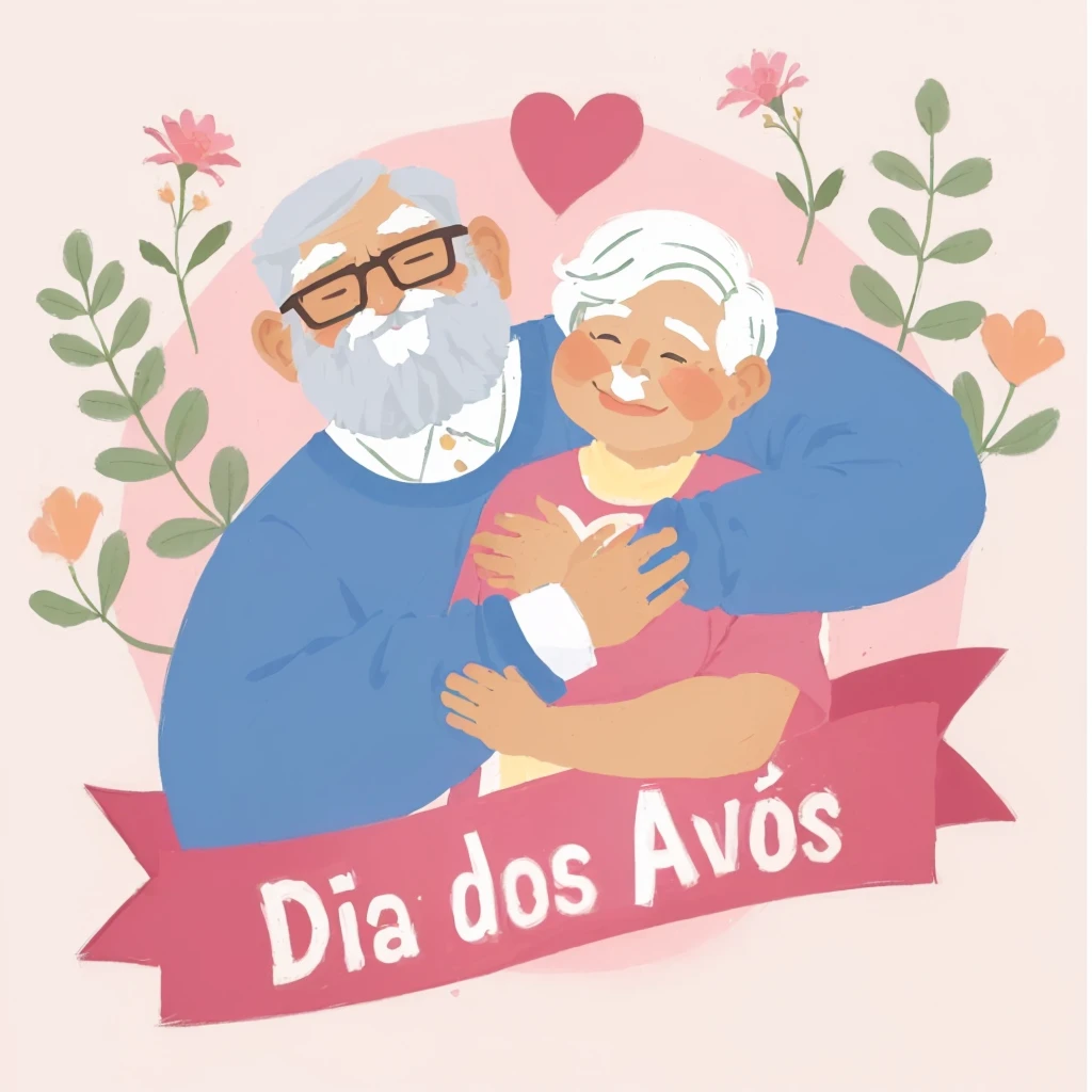 illustration of a man and a woman hugging each other with a banner that says Grandparents Day, by Pedro Álvarez Castelló, Um dia de paz, for Francis Zuniga, drawning, powder Nándor Katona, 2 5 6 x 2 5 6, 256x256, covid, by Bernard Dad