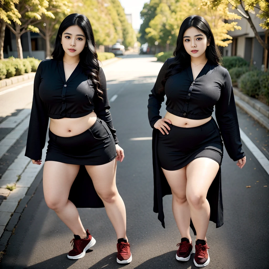 Indian white woman black hair in a black dress outfit Sitting in a chair on a sidewalk, indian fashion model, short outfit, thicc, indian woman, wearing black skirt, asian woman, bbwchan, photograph of a techwear woman, indian, wearing a black short cloth, woman in black robes, random pose, wearing dark robe, asian women, indian girl, red sneakers, chubby cheeks. Full body, , 22 years old, thick body, beautiful thick female, wide hips, thick legs thick calves, she has a flat belly, thick thighs, curvy hourglass figure, thick calves, thicc, curvy model, widest hips, hyperrealistic full figure, bbwchan, voluptuous body, thick, , hena on arm, hena in belly, , short clothes, 22 years woman. , chubby cheeks, 