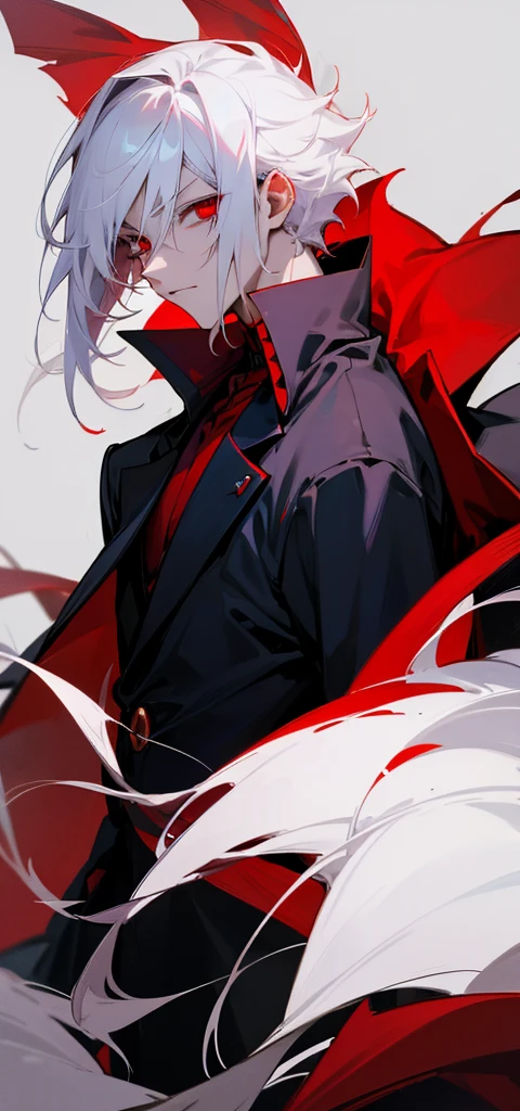 An anime vampire boy with white hair red eyes 