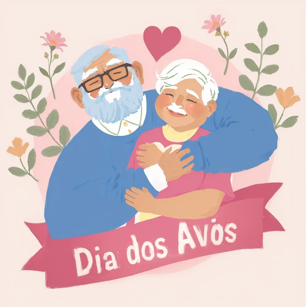 illustration of a man and a woman hugging each other with a banner that says Grandparents Day, by Pedro Álvarez Castelló, Um dia de paz, for Francis Zuniga, drawning, powder Nándor Katona, 2 5 6 x 2 5 6, 256x256, covid, by Bernard Dad