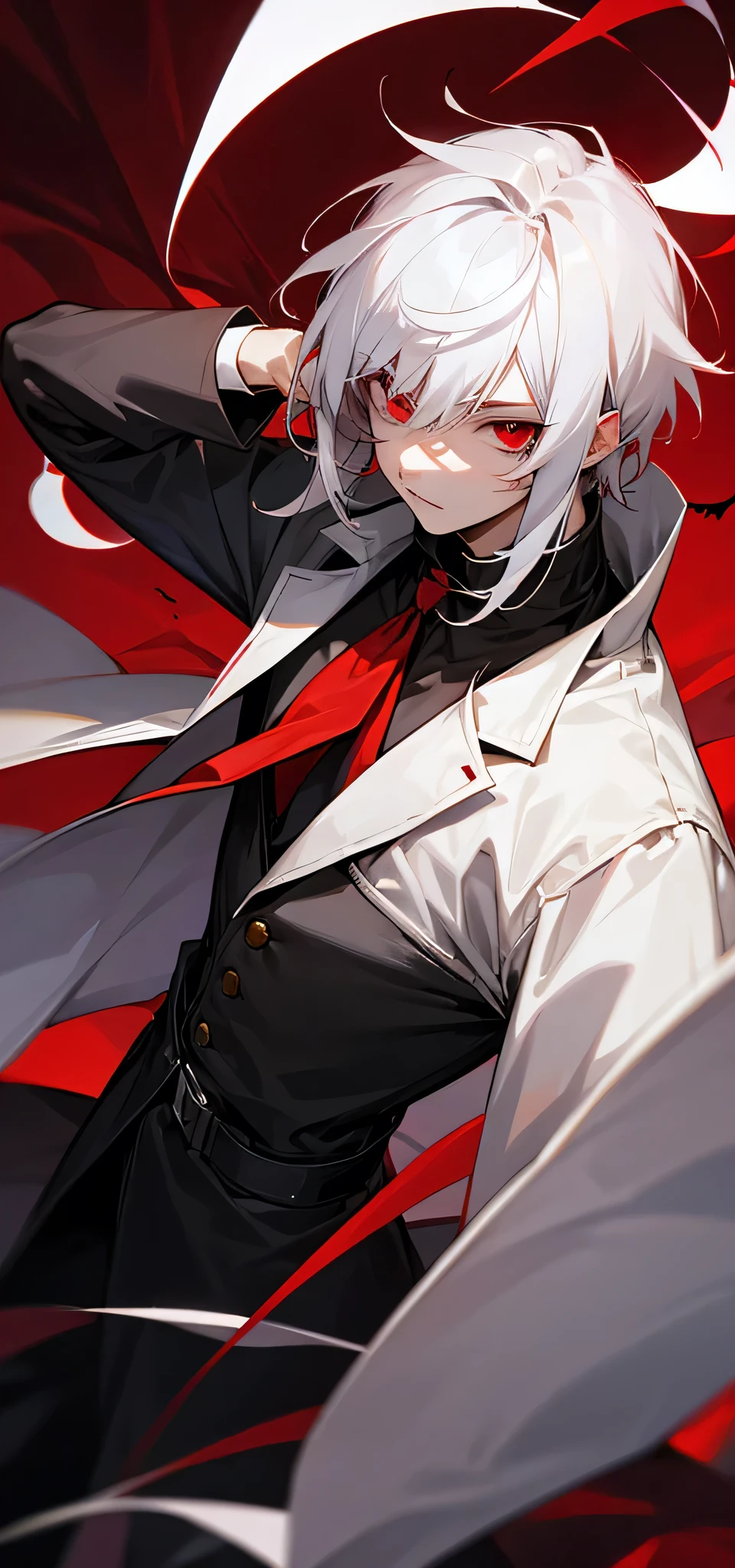 An anime vampire boy with white hair red eyes