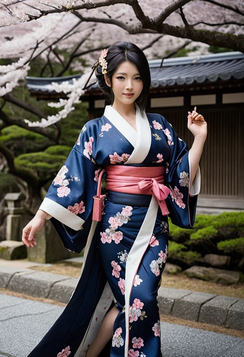 ((Dark world)),Professional , masterpiece、Highest quality、Photo Real , Depth of written boundary 、（Sexy pose）、(Background of cherry blossoms in full bloom),（Ultimate beauty）、Black-haired、（Beautifully patterned kimono）、（Night Background）,(Wear a beautiful kimono),（Wear a beautiful kimono with colorful floral patterns）、（Wearing a fox mask）、Gorgeous golden ritual implements ,（Dark Night）,,（maikurobiki） 、（（Black-haired美しい少女））、（Castle Background）、（White Fox and White Snake）、（（Japanese shrine background））、１people、Dynamic Angle,、Small head、Idol Smile、A convenient way to express slim and beautiful women、Light effects、Intense Combat、Wind effects、