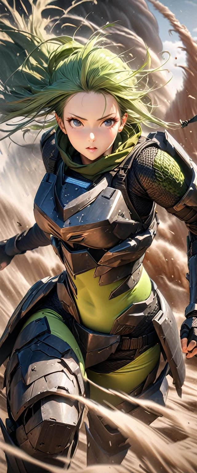 (masterpiece),(Highest quality),(High resolution),(Very detailed),8k,wallpaper,(Armored Core Style),Woman in ninja robot armor,(Tactical Forehead Protector),Random Hairstyles,(Wind Ninja),(Light green body),(Detailed face),(The background is a tornado:1.3),Hair blowing in the wind,(dynamic),(Use wind ninjutsu),(action shot)