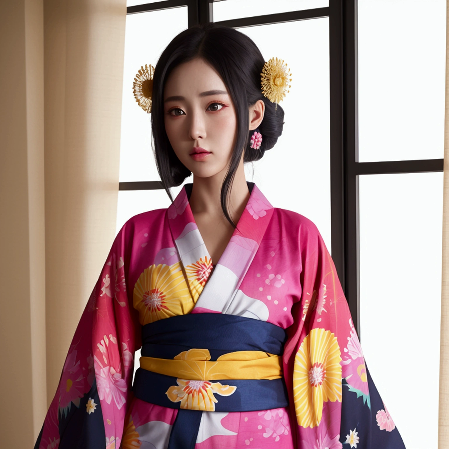 Realistic depiction Like Amaterasu Omikami Colorful kimonos Facing the front