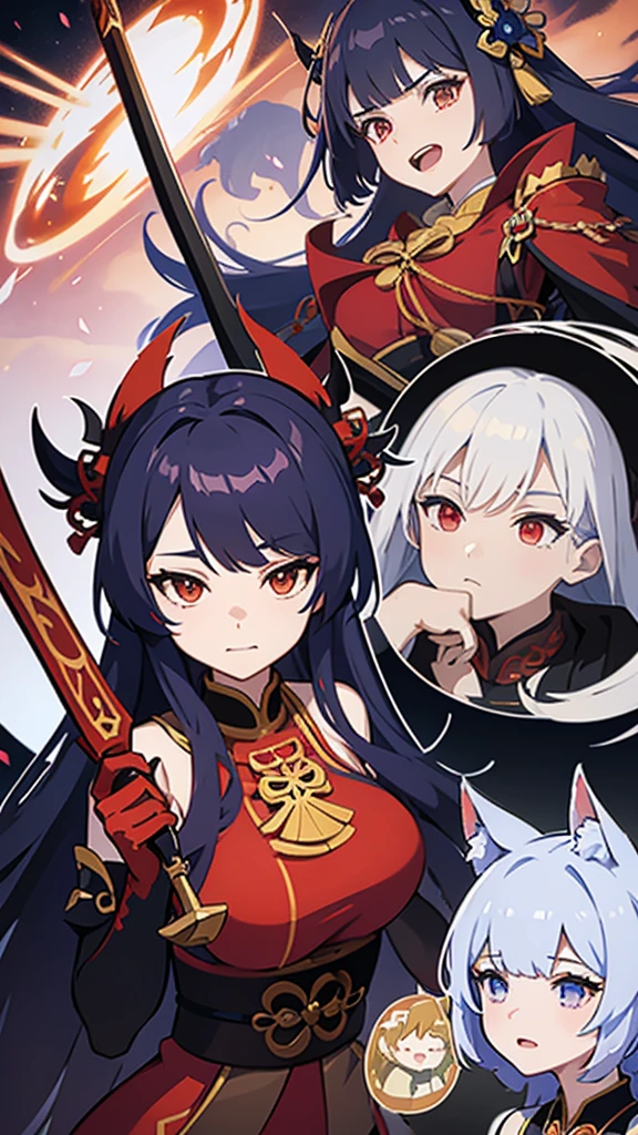 Anime-style image of a woman in a red dress holding a sword, The Detailed Art of the Onmyoji, onmyoji, Ayaka Genshin Impact, Onmyoji portrait, Ayaka Games Genshin Impact, Katana Zero video game characters, From the Azur Lane video game, Genshin Impact characters, The fox and the bush, Azur Lane Style