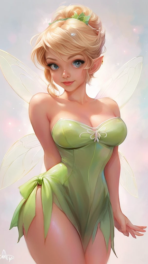 disney tinker , tinkerbell, beautiful adult fairy, beautiful fairy, disney concept art, disney character, elfin beauty, extremely detailed artgerm, ross tran!!!, like artgerm, photorealistic disney, artgerm art, style artgerm, pinup art, by Artgerm