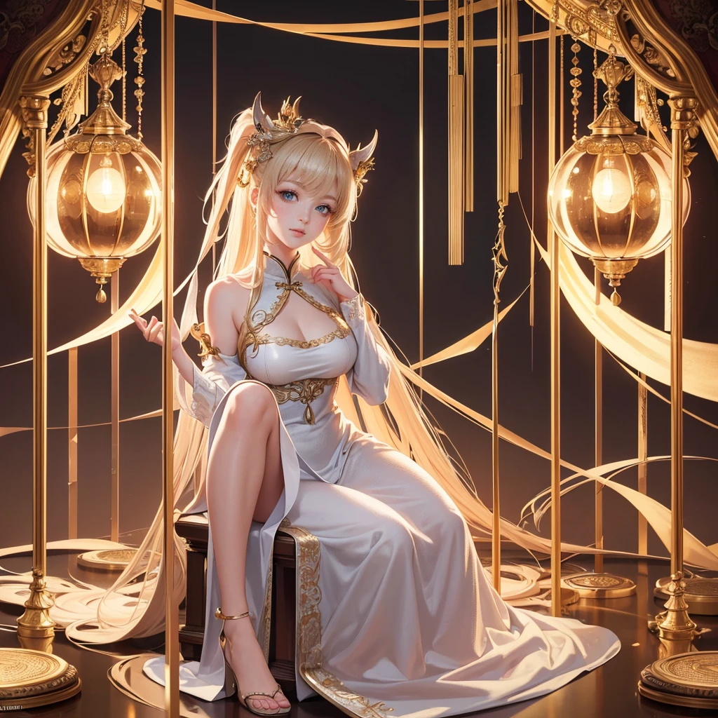 Highly detailed CG unit 8k wallpaper, masterpiece, High resolution, highest quality, highest quality real texture skin, Super Real, Digital Painting, Best image quality, 最High resolution, 8k, ((Highly detailed eyes and face)), 1girl, Beautiful eyes every detail, Full Body Shot, china clothes, 