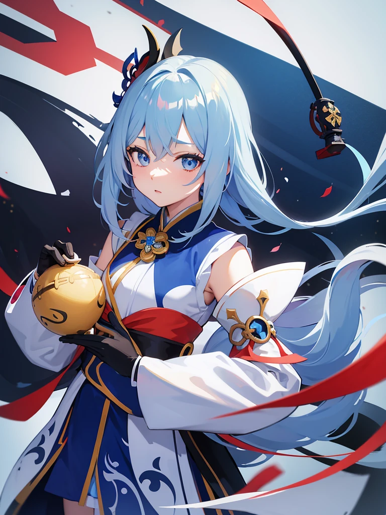 Anime girl wearing a blue and white dress holding a blue ball, onmyoji, The Detailed Art of the Onmyoji, Onmyoji portrait, White-haired God, keqing from Genshin Impact impact, Genshin Impact, From Arknights, zhongli from Genshin Impact impact, Haise Jinyao, by Shimo, long, Jan J, Yunling