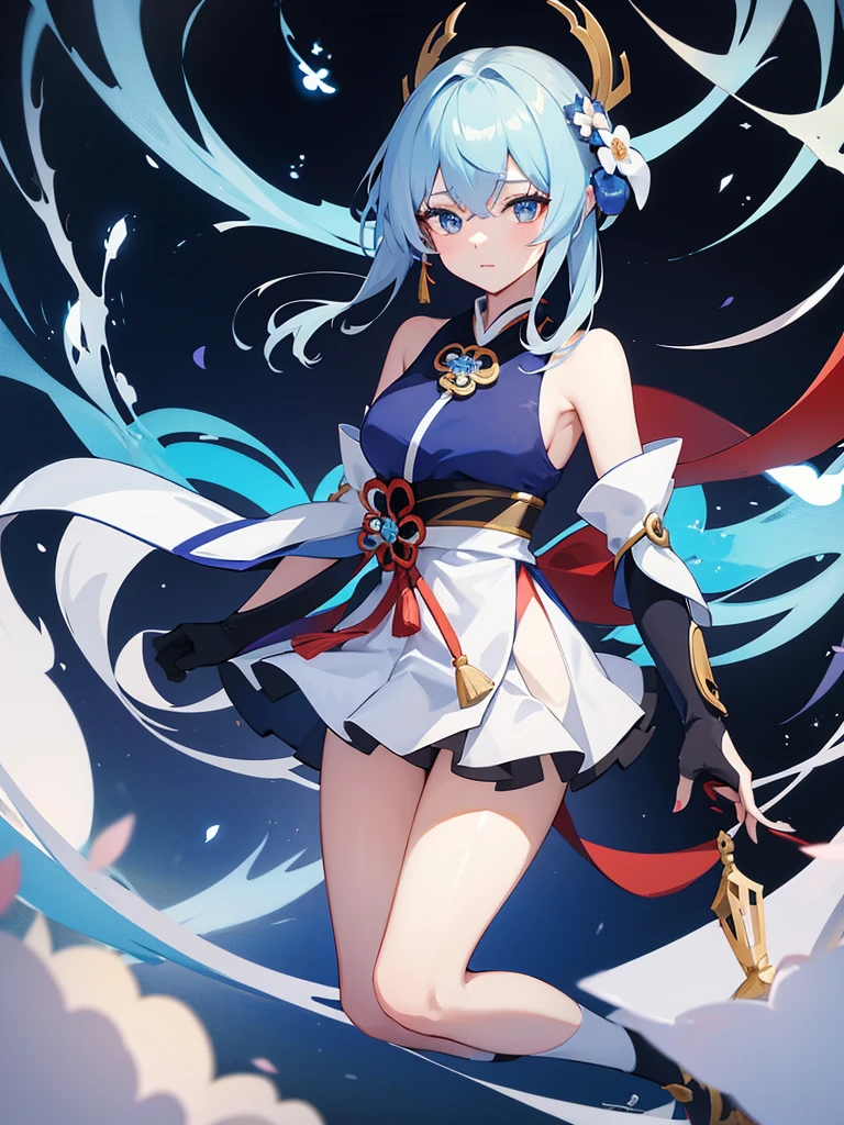 Anime girl wearing a blue and white dress holding a blue ball, onmyoji, The Detailed Art of the Onmyoji, Onmyoji portrait, White-haired God, keqing from Genshin Impact impact, Genshin Impact, From Arknights, zhongli from Genshin Impact impact, Haise Jinyao, by Shimo, long, Jan J, Yunling