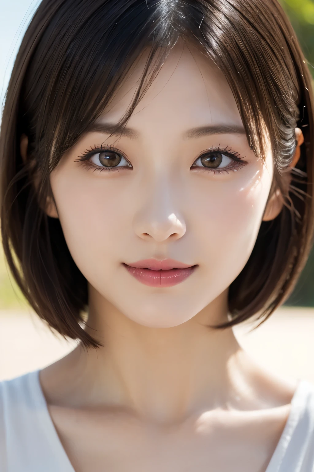 One Girl, ((Close-up of face:1.4))、(????? Women:1.4), ((No underwear:1.4))、((Beautiful girl pushed down:1.3))、Beautiful Japanese actresses,((Precise and beautiful face:1.3))、((Face with bright make-up:1.5))、(RAW Photos, Highest quality), (Realistic, Realistic:1.4), (Tabletop),
Very delicate and beautiful, Very detailed, 2k wallpaper, wonderful, In detail, Very detailed CG Unity 8K 壁紙, Very detailedな, High resolution,
Soft Light, Beautiful detailed girl, Very detailed目と顔, Beautiful and sophisticated nose, Beautiful attention to detail, Cinema Lighting,
Midsummer plateau scenery, The sun is shining, Green tree々, The sunlight is very bright,
Perfect ???????, Slender body, small, short hair, smile