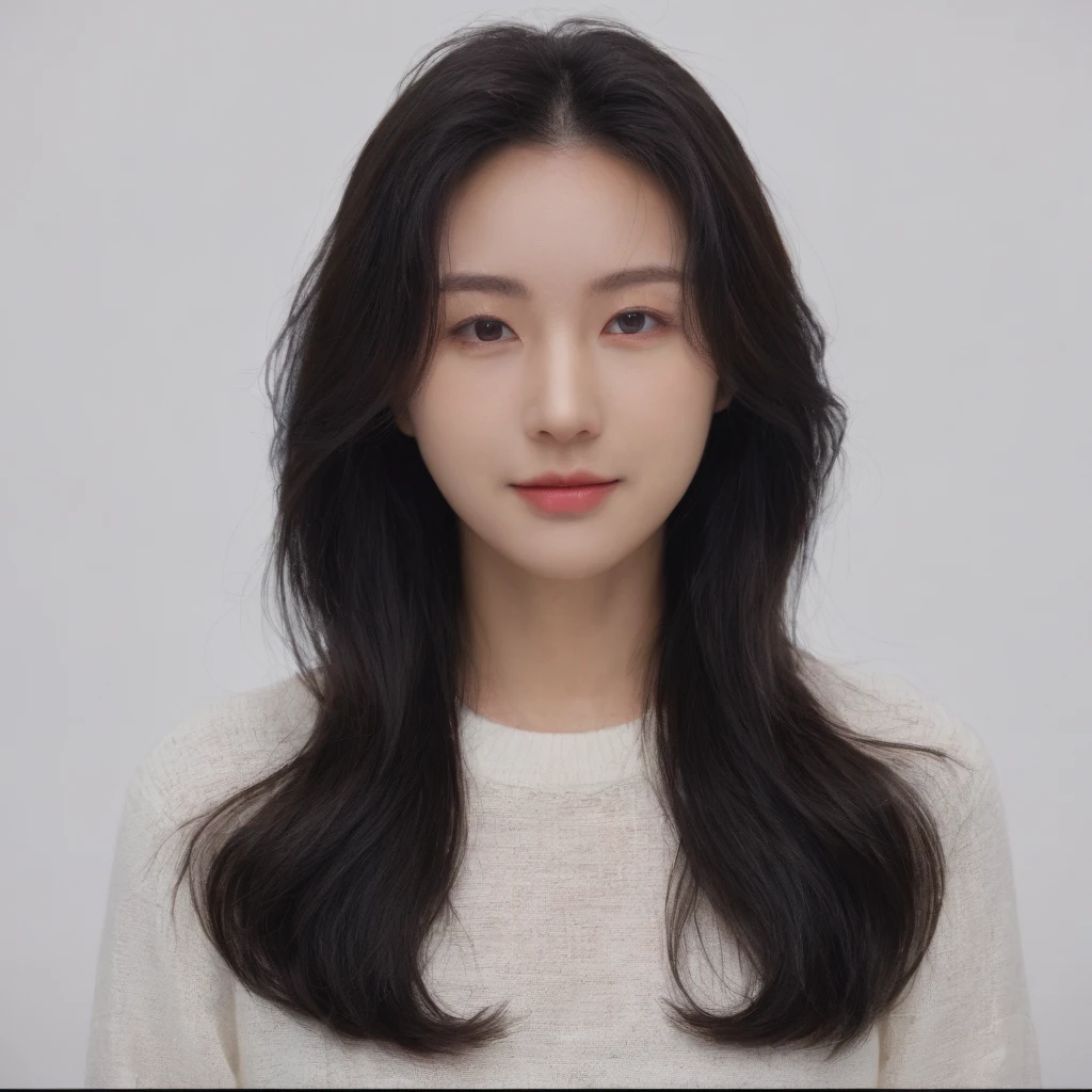 Best Quality, 8k, Masterpiece, (Portrait: 1.3), (photo realistic:1.4), (hyper realistic:1.4), Sharp Focus, looking at viewer, (smoother lighting:1.1), (increase cinematic lighting quality:0.9), realistic lighting, backlighting, light on face, ray trace, (brightening light:1.2), (Increase quality:1.4), sharp detail, (best quality real texture skin:1.4), finely detailed eyes, black_eyes, finely detailed face, 25 year old Korean woman, (white formal_shirt:1.4), (Create an image maintaining the original base model hairstyle:1.5)