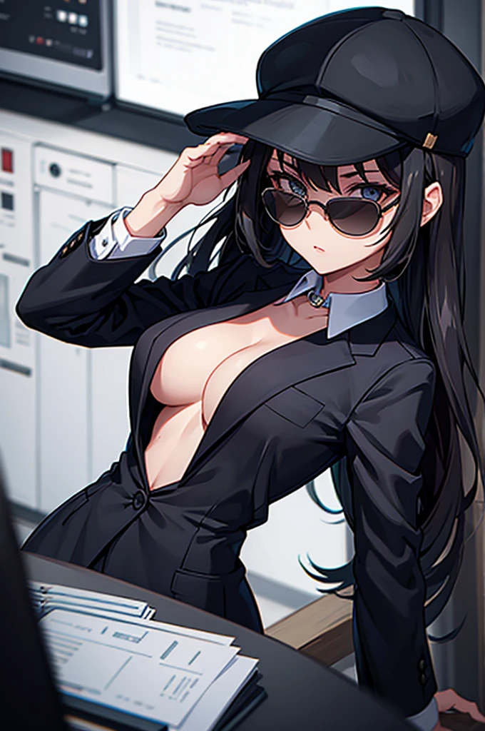 1girl, noir, Sunglasses, suit