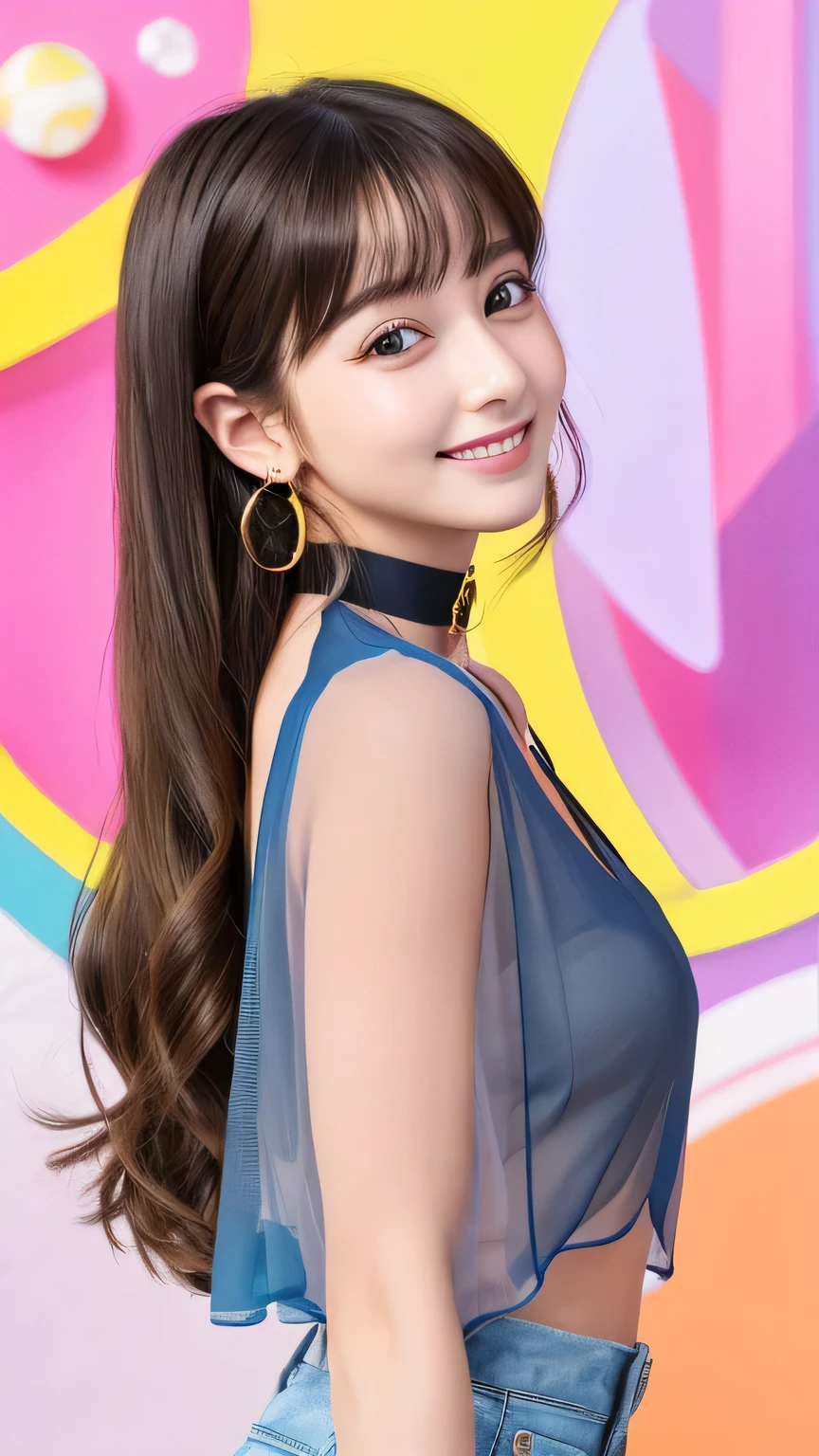 masterpiece、Highest quality、Ultra-high resolution、RAW Photos、Realistic、Bright lighting、Face Light、Smooth Professional Lighting、(whole body), (from side:1.2), (looking back:1.1)、one personの女の子、Perfect model body shape、Beautiful Eyes、Big eyes、Inconspicuous tear bags、(slim:1.2)、bangs、bionde、Red、bracelet、chest、choker、Clothing Surroundings、Waist、clavicle、Eyebrows visible through hair、Gradient Hair、smile、up、jewelry、kogal、Long Hair、Viewer Perspective、ear、Earrings,(Sheer camisole:1.4), (low-Waisted Shorts:1.2)、black eye、smile、one person、Beach、zero、Sandy Beach、figure、fashionable、woman、Vibrant, (smile)、stop temporarily、Front、colorful、dynamic、background、element、have confidence、performance、Keep、statement、accessorieajestic、Coil、Surroundings、Touch、scene、Bold、to attract attention、title、stylish、Impression、modern、trend、concentrated、fashion、