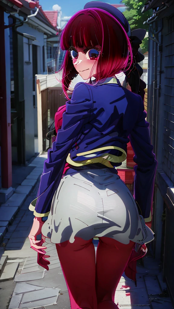 high resolution, ultra-sharp, 8k, Masterpiece, he has cultivated four, looking at the viewer, Photography from behind, thick ass, wearing red thong, seductive smile, beautiful face, ashamed.