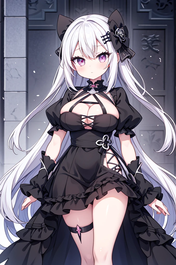 Anime-style image of a woman with white hair and black clothing, Cute 3D anime girl render, Cute anime waifu in a nice dress, Anime VTuber Full Body Model, Anime girl in a black dress, Gothic Maiden Anime Girl, Highly detailed characters, Official character art,Onmyoji,Big Tits,ghost