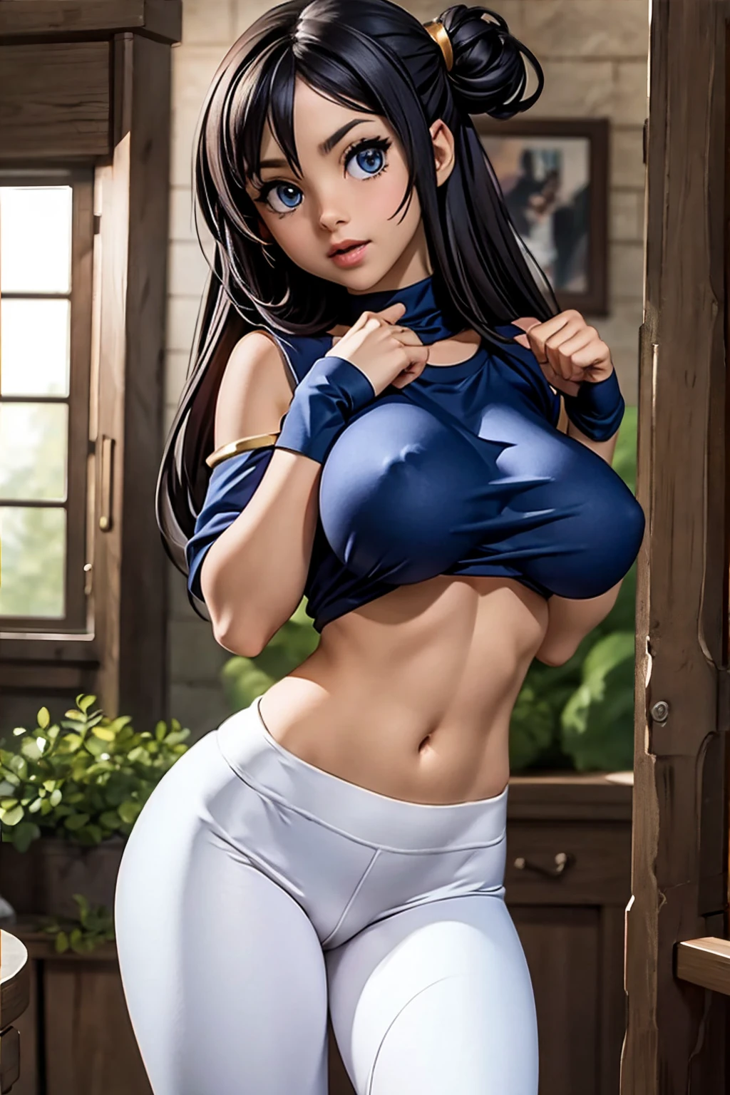 UnderBoob T Shirt, tight leggings, big breast