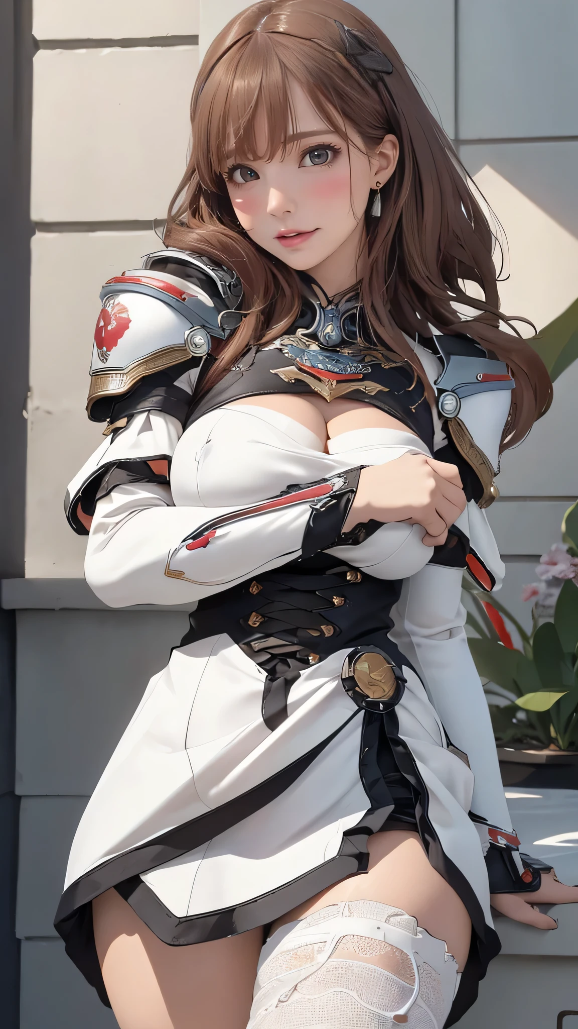 (dynamic fighting pose),(leather boots,(asymmetrical mecha armor),(long embroidered white lace dress,see through,lift up the hem of the dress)),(random hairstyle),(Thin type:1.8),(large breasts),(Highest image quality,(8K), Ultra-realistic, Best Quality, High quality, High Definition, high quality texture, high detailing, Beautiful detailed, fine detailed, extremely details CG, Detailed texture, realistic representation of face, masterpiece, presence)