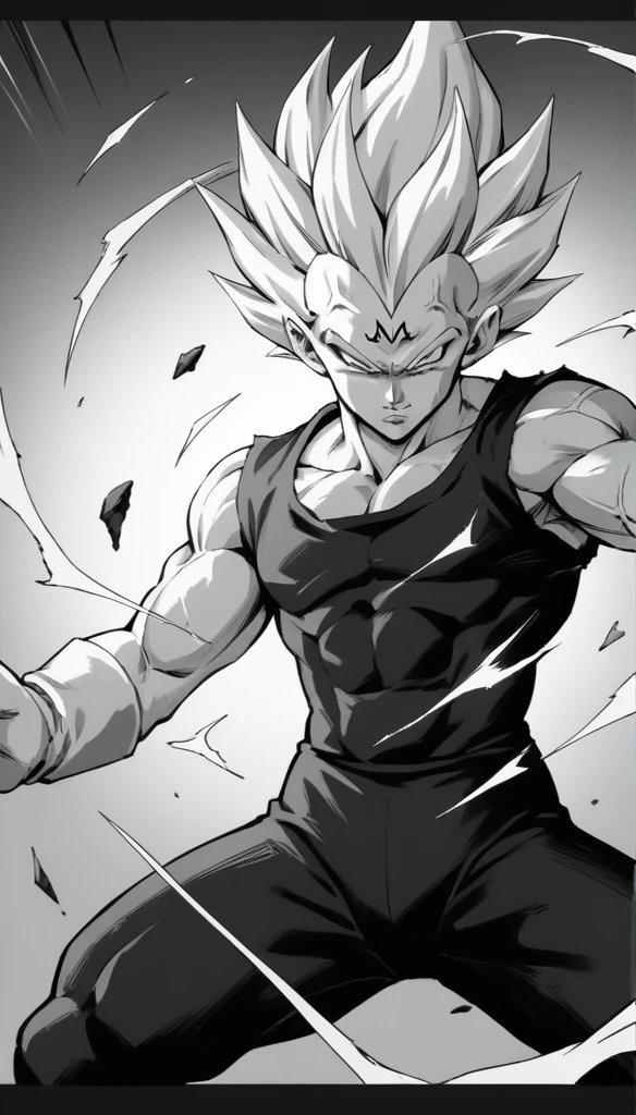 score_9, source_anime, score_8_up, score_7_up, black and white, lineart, drawing, sketch, 1boy, solo, ,   Majin dramatic lighting, dynamic pose, dynamic composition, action scene, action pose, angry, High Resolution, masterpiece, 8K, highest quality