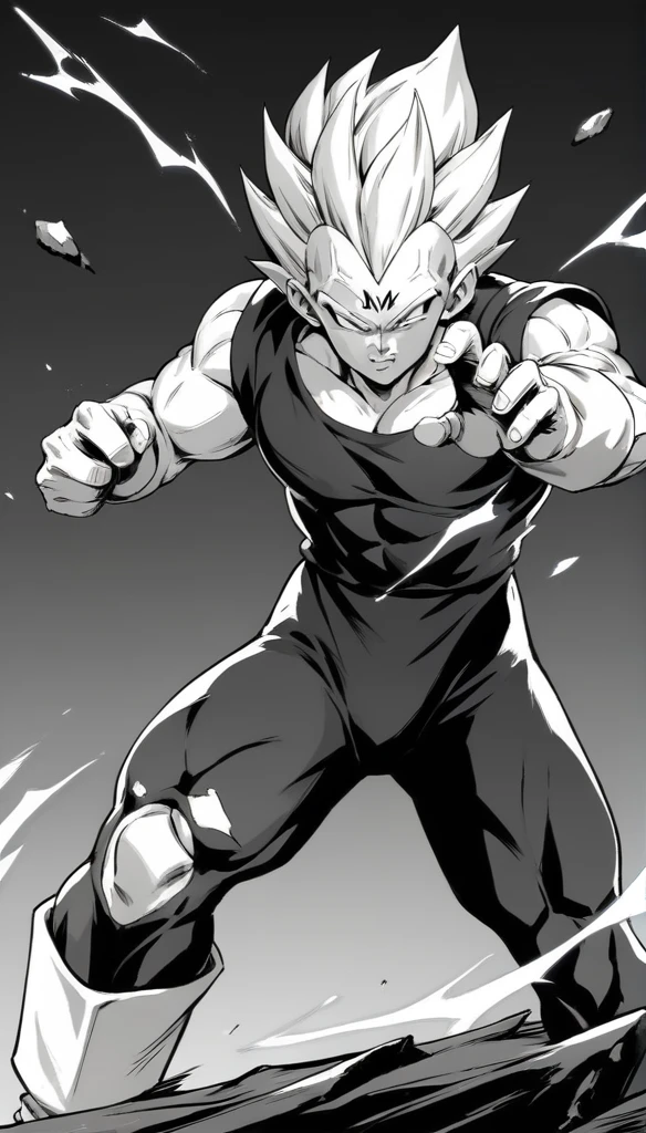 score_9, source_anime, score_8_up, score_7_up, black and white, lineart, drawing, sketch, 1boy, solo, ,   Majin dramatic lighting, dynamic pose, dynamic composition, action scene, action pose, angry, High Resolution, masterpiece, 8K, highest quality