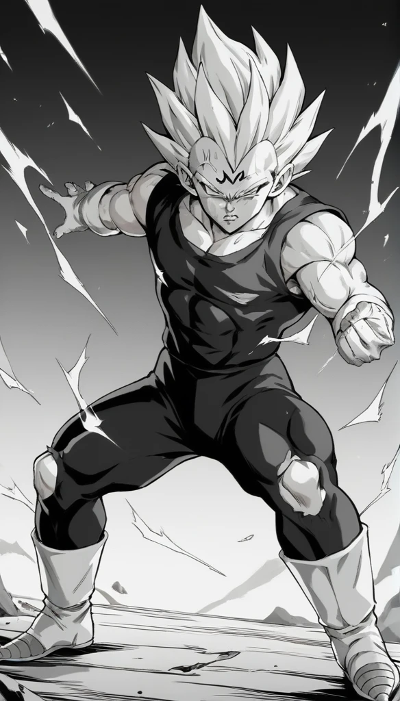 score_9, source_anime, score_8_up, score_7_up, black and white, lineart, drawing, sketch, 1boy, solo, ,   Majin dramatic lighting, dynamic pose, dynamic composition, action scene, action pose, angry, High Resolution, masterpiece, 8K, highest quality