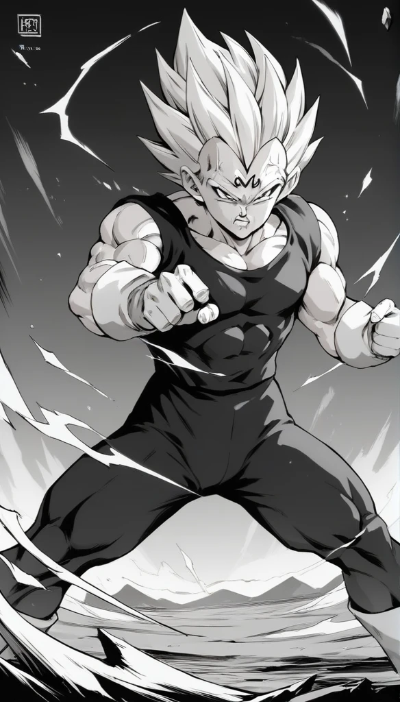 score_9, source_anime, score_8_up, score_7_up, black and white, lineart, drawing, sketch, 1boy, solo, ,   Majin dramatic lighting, dynamic pose, dynamic composition, action scene, action pose, angry, High Resolution, masterpiece, 8K, highest quality