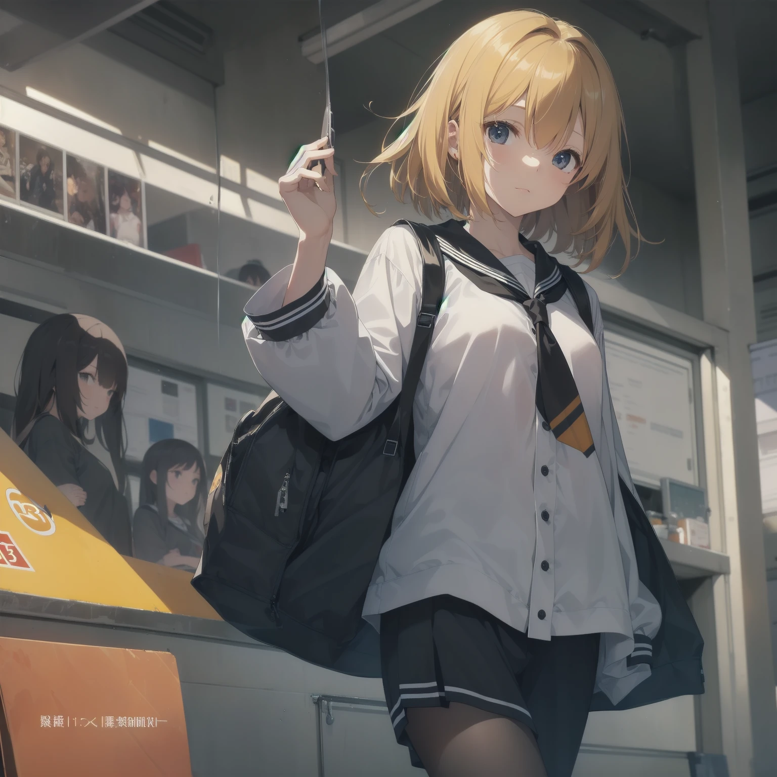 ultra-absurdres-Top quality by artist God, ultra-detailed, high resolution, anime moe artstyle, best anime 8k konachan wallpaper, pixiv contest winner, pool:2810, perfect anatomy,break, 1girl, (Please draw a girl walking sleepily to school alone. )break,(Solo,little female, 13-year-old:1.3),Full limbs, complete fingers,a junior high school student, (very short hair), short cut, flat chest, , small butt, small black eyes, beautiful detailed eyes, well-proportioned iris and pupils, expressive eyes, highres detailed hair, soft expression, salor school_uniform, sailor collar, serahuku, bow, pleated skirt,(Detailed Lighting), (Detailed background), in the School commute route. break,super detailed skin, Best cinematic lighting powered by famous artist, 8k,beauty illustration,photoshop_(medium),very aesthetic,break,((artist:yuuhagi_(amaretto-no-natsu) )), artist:clamp ,artist:carnelian ,artist:kantoku ,