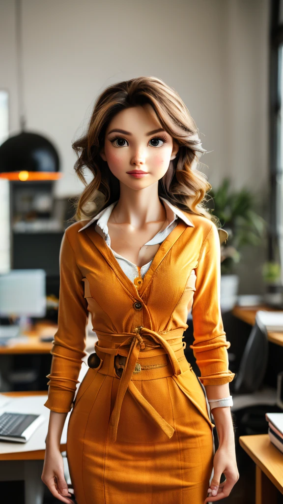 woman in yellow shirt and tie standing in an office with her hands on her hips, well lit professional photo, corporate portait, professional profile picture, professional picture, business woman, photo of a woman, professional portrait, professional corporate portrait, young business woman, corporate boss, professional portrait photo, female in office dress, regal and proud robust woman, professional profile photo
