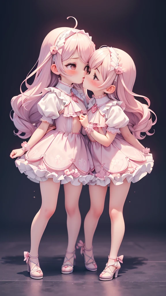 (((kiss))), ((petite bishojo, little 2girls)), ((cute  face)), ((cute puffy eyes)), ((masterpiece)), ((best quality)), ((ultra detailed)), ((exquisite)), ((depth)), ((crisp)), ((8k)), ((beautiful and aesthetic)), (super detailed skin), ((high standard)), ((highres)), ((perfect anatomy)), (full body), (blush), (rouge), (wuv jk)