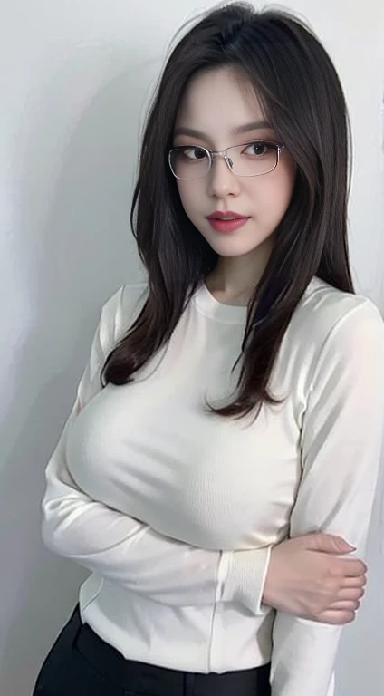 (best quality, masterpiece:1.2), white background, realistic, crew neck, closed-neckline, pants, (business jacket:1.2), (brown hair:1.2), big eyes, beautiful woman, smile, eyelashes, highly detailed face, fierce look, angry look, (ao dai: 1.2), looks like a naughty celebrity but is a good girl
