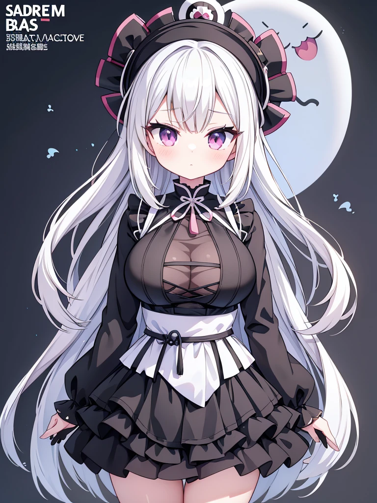 Anime-style image of a woman with white hair and black clothing, Cute 3D anime girl render, Cute anime waifu in a nice dress, Anime VTuber Full Body Model, Anime girl in a black dress, Gothic Maiden Anime Girl, Highly detailed characters, Official character art,Onmyoji,ghost