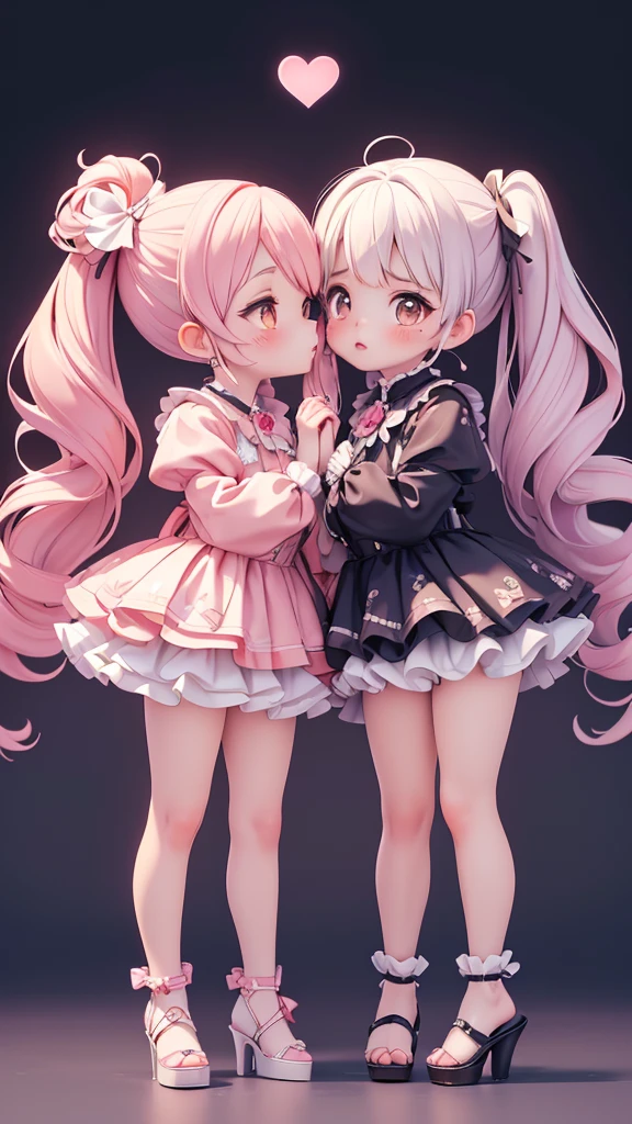 (((kiss))), ((petite bishojo, little 2girls)), ((cute face)), ((cute puffy eyes)), ((masterpiece)), ((best quality)), ((ultra detailed)), ((exquisite)), ((depth)), ((crisp)), ((8k)), ((beautiful and aesthetic)), (super detailed skin), ((high standard)), ((highres)), ((perfect anatomy)), (full body), (blush), (rouge), (wuv jk)