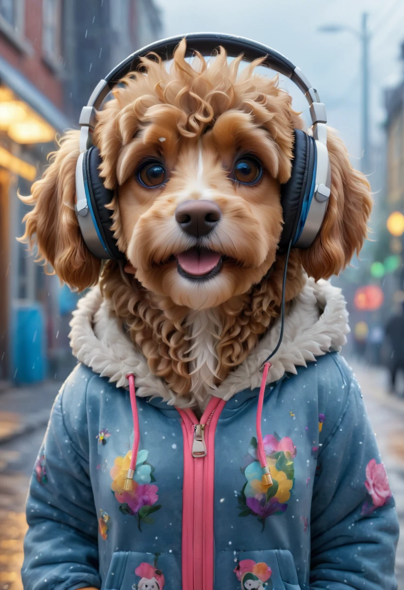 ice cavapoodle, fantasy kingdom, sun in the background, (best quality,4k,8k,highres,masterpiece:1.2),ultra-detailed,(realistic,photorealistic,photo-realistic:1.37),HDR,UHD,studio lighting,ultra-fine painting,sharp focus,physically-based rendering,extreme detail description,professional,vivid colors,bokeh,magical,whimsical,colorful,golden hour lighting,soft focus,dramatic lighting,fantasy art,digital painting