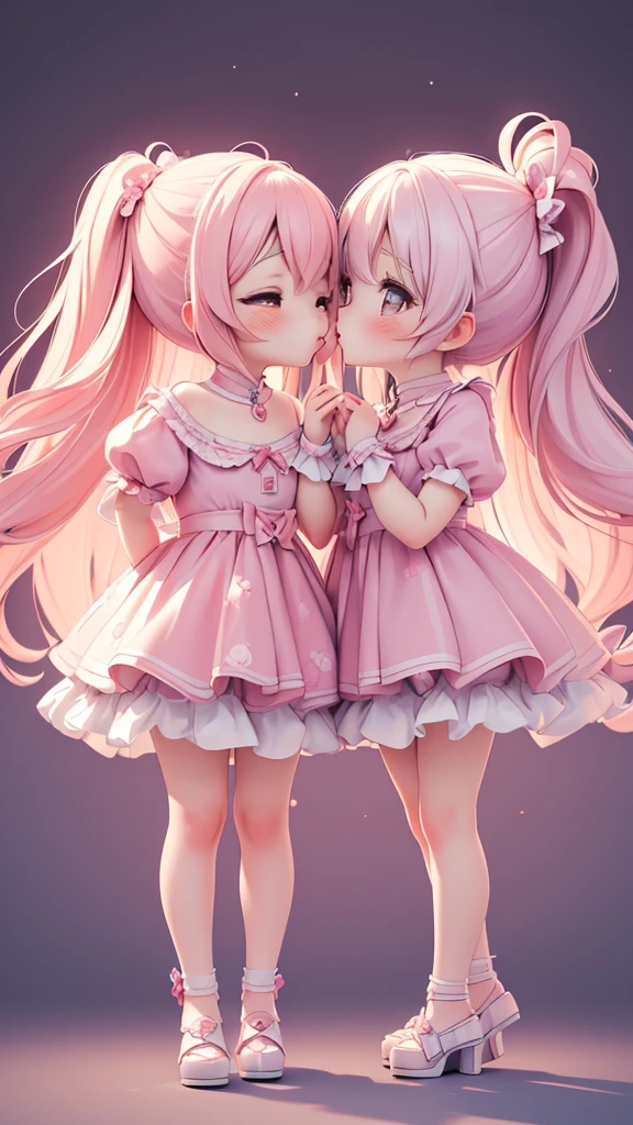 (((kiss))), ((petite bishojo, little 2girls)), ((cute  face)), ((cute puffy eyes)), ((masterpiece)), ((best quality)), ((ultra detailed)), ((exquisite)), ((depth)), ((crisp)), ((8k)), ((beautiful and aesthetic)), (super detailed skin), ((high standard)), ((highres)), ((perfect anatomy)), (full body), (blush), (rouge), (wuv jk)
