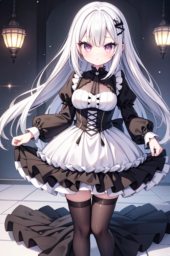 Anime-style image of a woman with white hair and black clothing, Cute 3D anime girl render, Cute anime waifu in a nice dress, Anime VTuber Full Body Model, Anime girl in a black dress, Gothic Maiden Anime Girl, Highly detailed characters, Official character art,Spirit medium,ghost