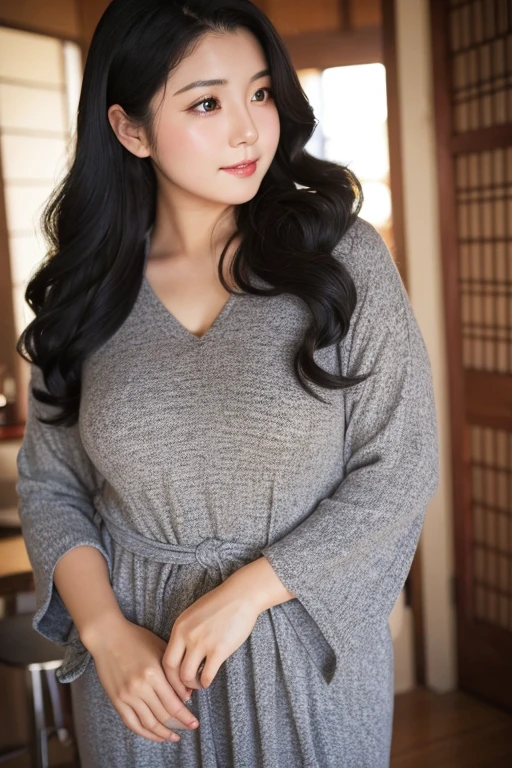 40s　Slightly chubby　Black Hair　Long Hair　Japanese　Beautiful face　F cup size　Light clothing