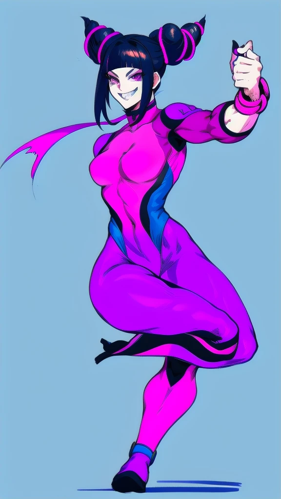 Illustration of Nicki Minaj as Betsy Braddock Psylocke, ((dark skin)) toned skin, black hair, chubby, (medium breasts), dark purplish blue leotard, loose dark red lace belt, long dark purplish blue gloves, thigh highs, bare thighs, (full body) (dynamic pose), abstract background