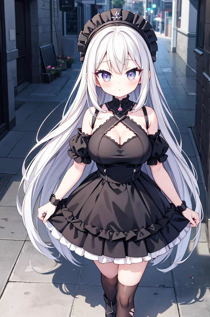 Anime-style image of a woman with white hair and black clothing, Cute 3D anime girl render, Cute anime waifu in a nice dress, Anime VTuber Full Body Model, Anime girl in a black dress, Highly detailed characters, Official character art,Mystery Hunter,Big Tits,ghost