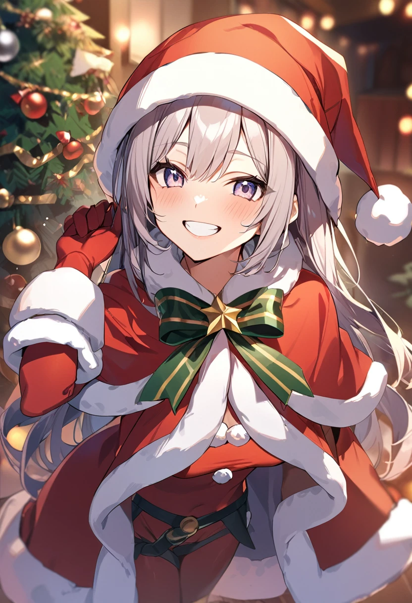 1 girl、smile、christmas、wearing a Santa Claus costume、