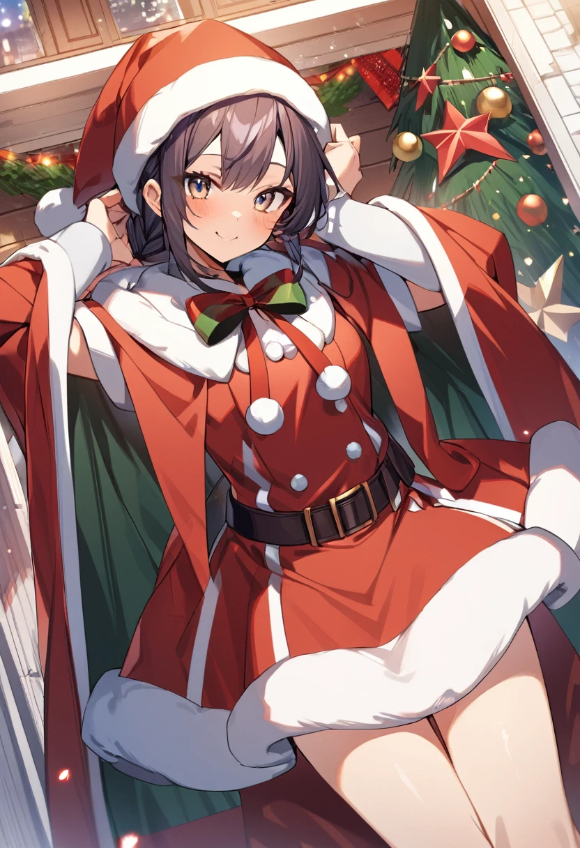 1 girl、smile、christmas、wearing a Santa Claus costume、